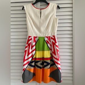 Ellen Tracy Colorful A-line Crew Neck Midi Dress